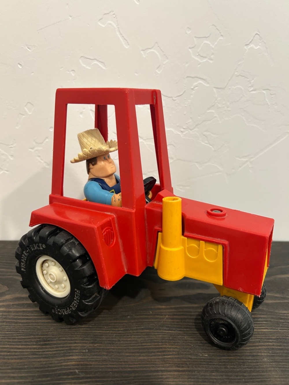 Vintage 1980 Fisher-Price Red and Yellow Farm Tractor with Seated Farmer